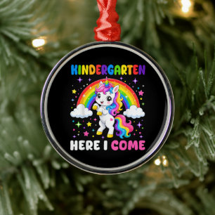 Kindergarten Here I Come Unicorn Back to School Metal Ornament