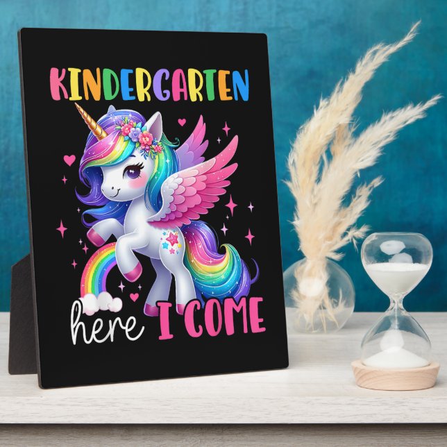 Kindergarten Here I Come Unicorn Back to School Plaque (Side)
