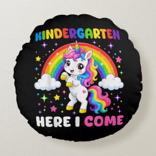 Kindergarten Here I Come Unicorn Back to School Round Pillow