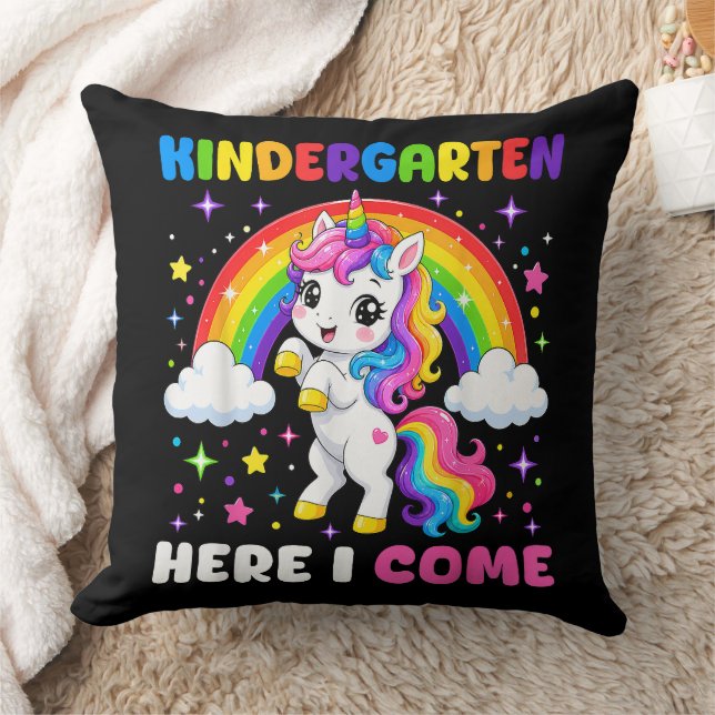 Kindergarten Here I Come Unicorn Back to School Throw Pillow (Blanket)
