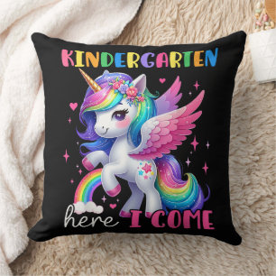 Kindergarten Here I Come Unicorn Back to School Throw Pillow