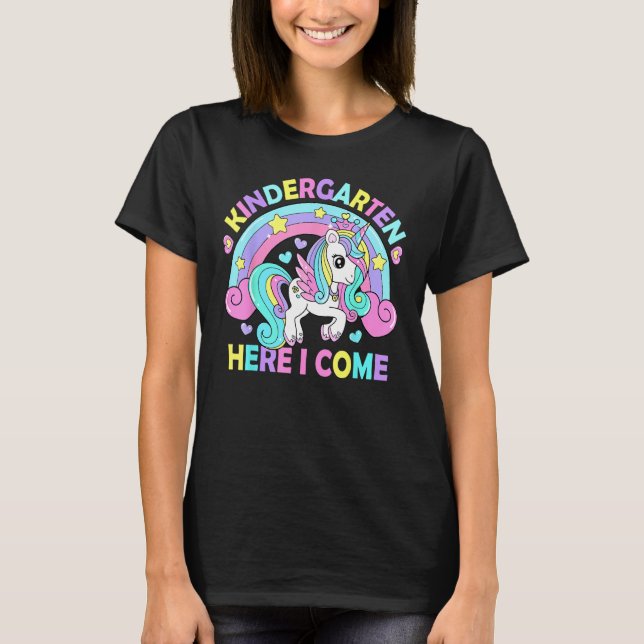 Kindergarten Here I Come  Unicorn Girls Back To Sc T-Shirt (Front)