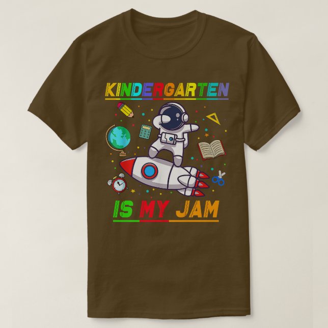 Kindergarten Is My Jam  Astronaut Back to School E T-Shirt (Design Front)