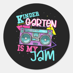 Kindergarten Is My Jam Cute Teacher Shirt 80s 90s Classic Round Sticker
