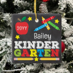 Kindergarten Keepsake Chalkboard Colorful Kids Ceramic Ornament<br><div class="desc">Kindergarten ornament design features an apple, a ruler, crayons and bold, colorful fun typography! Click the customize button for more options for modifying the text! Variations of this design, additional colors, as well as coordinating products are available in our shop, zazzle.com/store/doodlelulu. Contact us if you need this design applied to...</div>