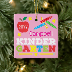 Kindergarten Keepsake Cute Pink Girls Photo Ceramic Ornament