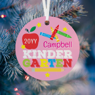 Kindergarten Keepsake Cute Pink Girls Photo Metal Ornament