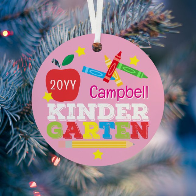 Kindergarten Keepsake Cute Pink Girls Photo Metal Ornament (Creator Uploaded)