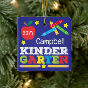 Kindergarten Keepsake Purple Colorful Kids Photo Ceramic Ornament