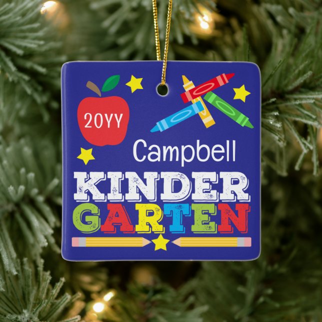 Kindergarten Keepsake Purple Colorful Kids Photo Ceramic Ornament (Tree)