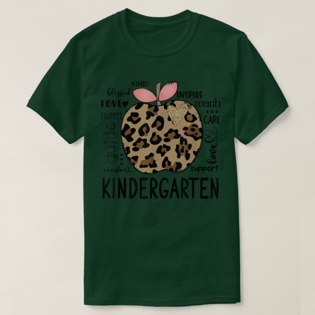 Kindergarten Leopard Apple Teacher Appreciation Gi T-Shirt (Design Front)
