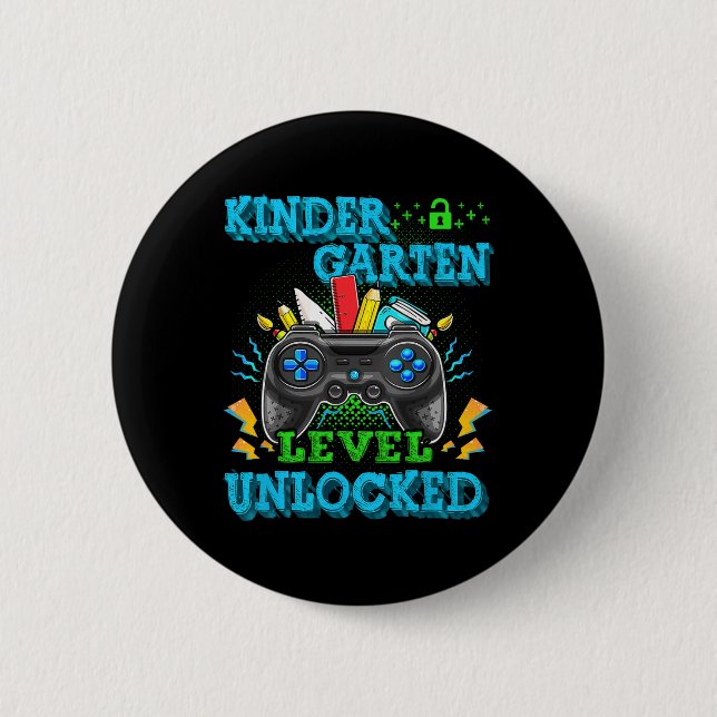 Kindergarten Level Unlocked Video Game Back to Sch Button (Front)