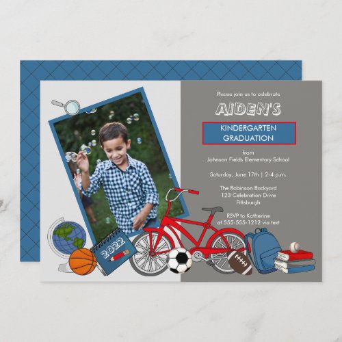 Kindergarten Photo Boy Graduation Party Invitation