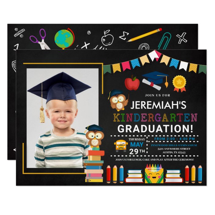 Kindergarten Photo Graduation Chalkboard Invitation Zazzle Com