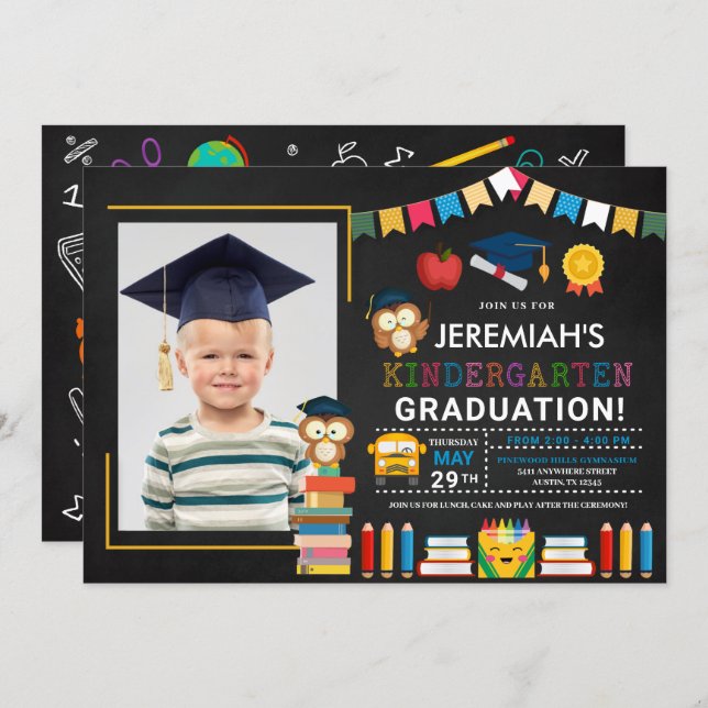 Kindergarten Photo Graduation Chalkboard Invitation (Front/Back)