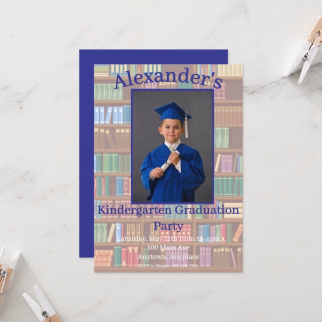 Kindergarten Pre-K Graduation Bookshelf Picture Invitation (Front/Back In Situ)