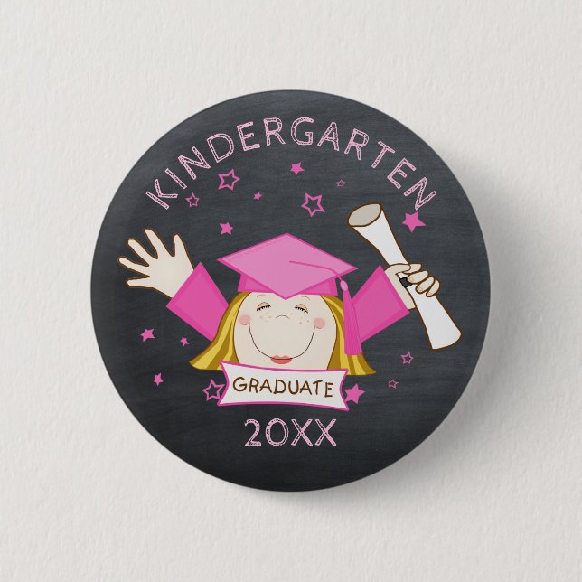 Kindergarten Pre-School Custom Girl Graduate Button (Front)