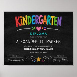 Kindergarten Preschool Cute Colorful Grad Diploma Poster