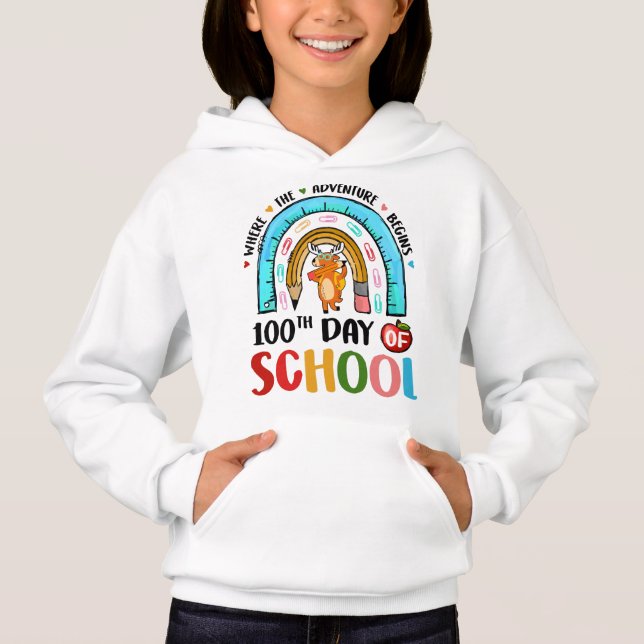 Kindergarten Rainbow 100th Day of School Reindeer Hoodie (Front)