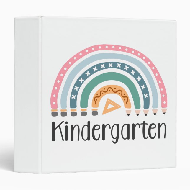 Kindergarten Rainbow Boho  Design 3 Ring Binder (Front/Spine)