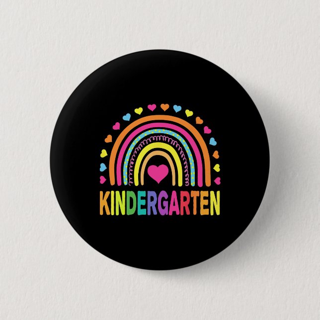 Kindergarten Rainbow Girls Boys Teacher Team Kinde Button (Front)