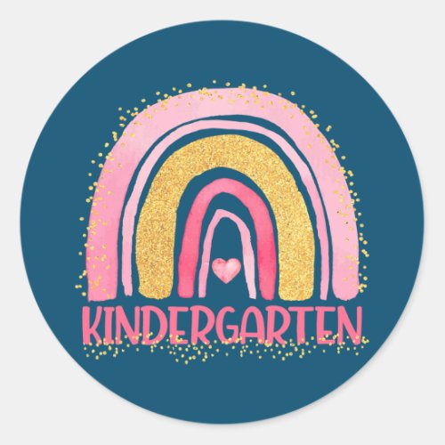 Kindergarten Rainbow Watercolor Teacher Kids Back Classic Round Sticker