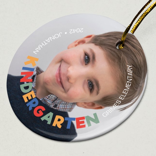 Kindergarten School Year Keepsake Photo Ceramic Ornament (Creator Uploaded)