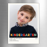 Kindergarten School Year Photo Keepsake Magnet<br><div class="desc">Capture the charm of early childhood with this kindergarten keepsake photo magnet card, featuring a playful multi-color header that evokes the joy of kindergarten days. With a clean, minimalist design, the card highlight your child’s adorable photo and milestone details, creating a keepsake that’s both elegant and heartwarming. ◆︎◆︎◆︎ Perfect for...</div>