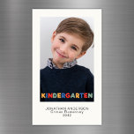 Kindergarten School Year Photo Keepsake Magnet<br><div class="desc">Capture the charm of early childhood with this kindergarten keepsake photo magnet card, featuring a playful multi-color header that evokes the joy of kindergarten days. With a clean, minimalist design, the card highlight your child’s adorable photo and milestone details, creating a keepsake that’s both elegant and heartwarming. ◆︎◆︎◆︎ Perfect for...</div>