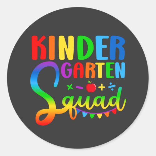 Kindergarten Squad Back to School Classic Round Sticker
