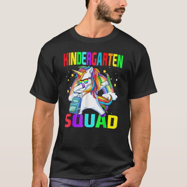 Kindergarten Squad Dabbing Unicorn Back To School  T-Shirt (Front)
