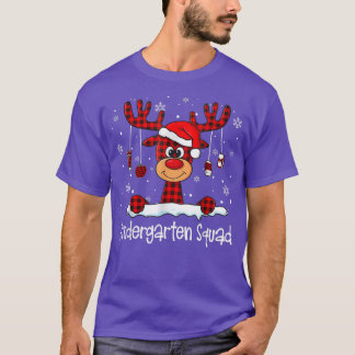 Kindergarten Squad Plaid Reindeer Santa Hat Teache T-Shirt