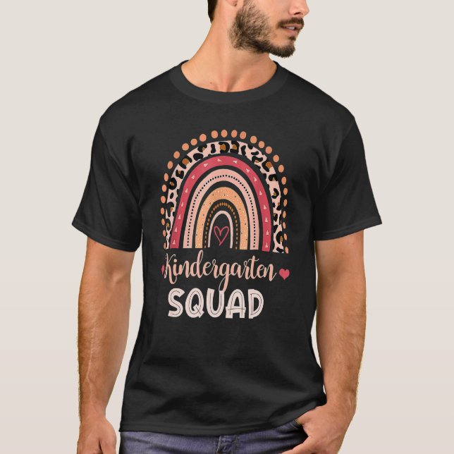 Kindergarten Squad Teacher Rainbow Leopard Back To T-Shirt (Front)