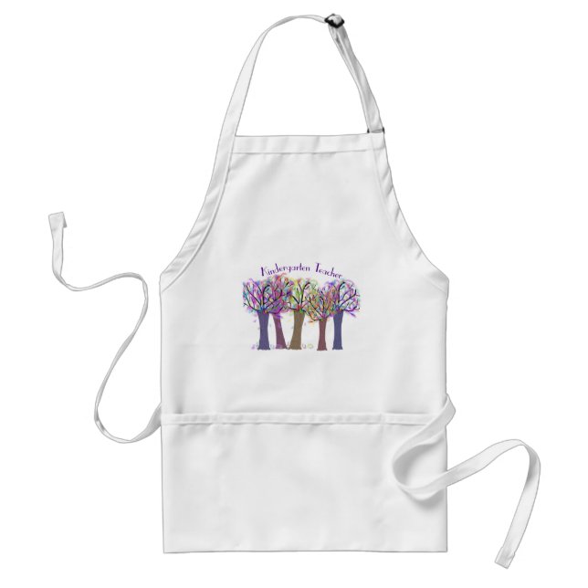 Kindergarten Teacher Artsy Trees Design Adult Apron (Front)