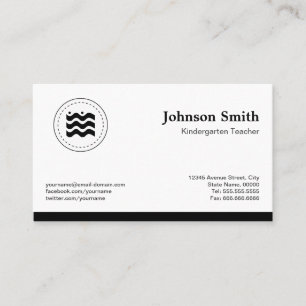Kindergarten Teacher Black White Changeable Logo Business Card