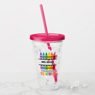 Kindergarten Teacher Colorful Crayons Personalized Acrylic Tumbler