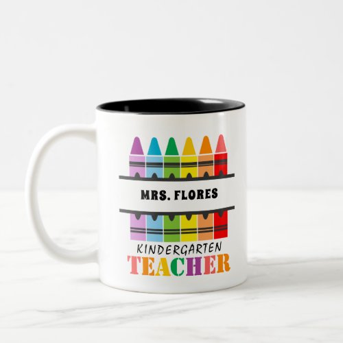 Kindergarten Teacher Colorful Crayons Personalized Two_Tone Coffee Mug