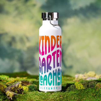 Kindergarten Teacher Colorful Ombre Text Water Bottle