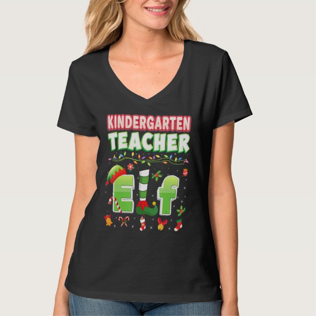 Kindergarten Teacher Elf Christmas Light Sweater U (Front)