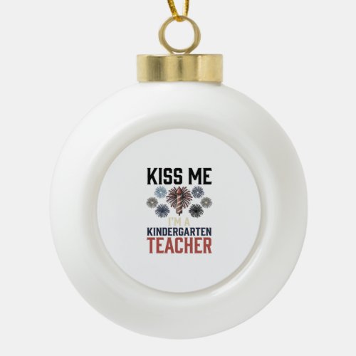 Kindergarten Teacher Fireworks Vintage Shirt Desig Ceramic Ball Christmas Ornament