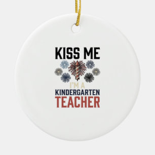 Kindergarten Teacher Fireworks Vintage Shirt Desig Ceramic Ornament