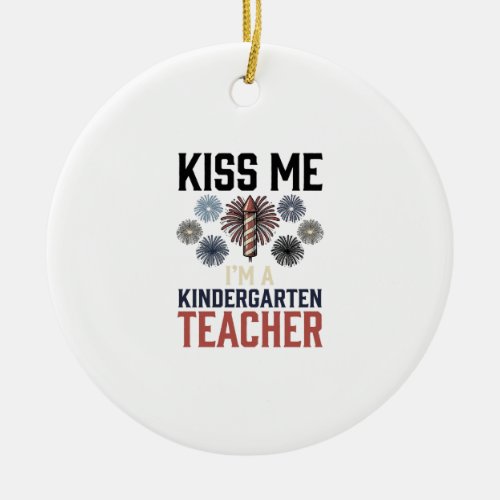 Kindergarten Teacher Fireworks Vintage Shirt Desig Ceramic Ornament