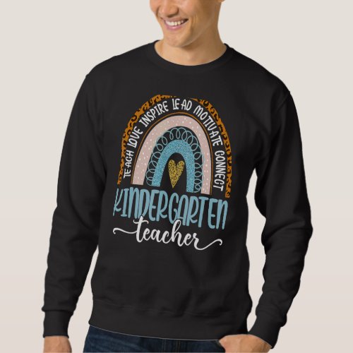 Kindergarten Teacher Leopard Boho Rainbow Back To  Sweatshirt