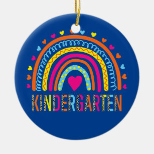 Kindergarten Teacher Leopard Rainbow Back To Ceramic Ornament