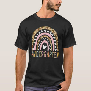 Kindergarten Teacher Leopard Rainbow Teacher Back T-Shirt