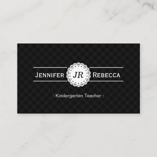 Customizable Kindergarten Teacher - Modern Monogram Black Business Card Templates