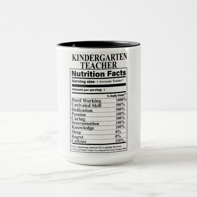 Kindergarten Teacher Nutrition Facts Mug (Center)