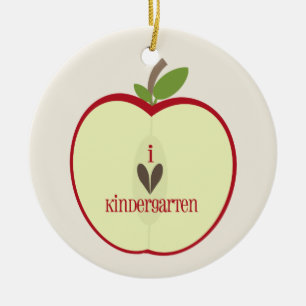 Kindergarten Teacher Ornament - Red Apple Half