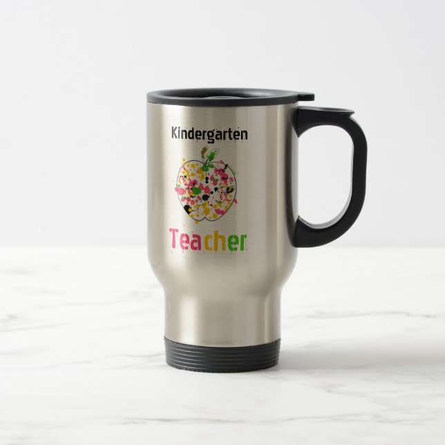 kindergarten teacher paint splatter apple Mug (Right)