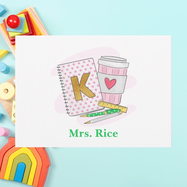 Kindergarten Teacher Preppy Notebook Coffee Note Card (Creator Uploaded)